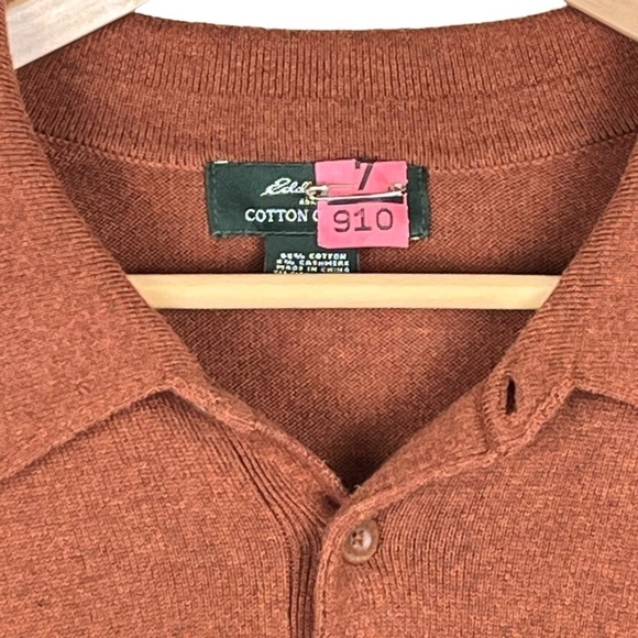 Eddie Bauer Y2K Cotton Cashmere Collared Pumpkin Colored Sweater Size XXL - Picture 5 of 10